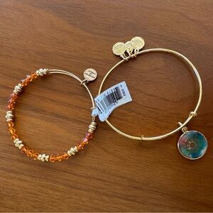 Alex and Ani Gold and Orange Beaded Bracelet Set
